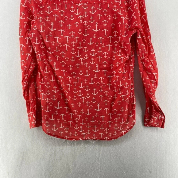 Old Navy Button-Up Shirt Women's Sz XS Red Anchor Print Collared Long Sleeves - Picture 7 of 11